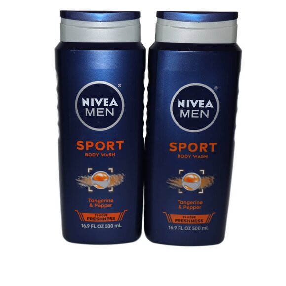2 Pack NIVEA Men Sport Body Wash 16.9 oz Tangerine & Pepper Scent 24hr Freshness - Picture 1 of 5